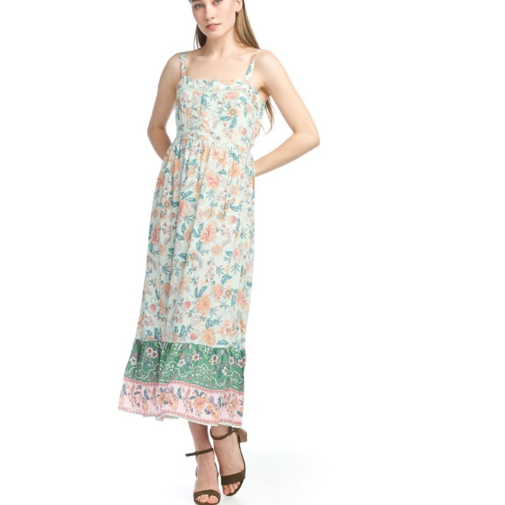 Papillon V-Nevk, Boho- Floral Swing Maxi Dress, Size L